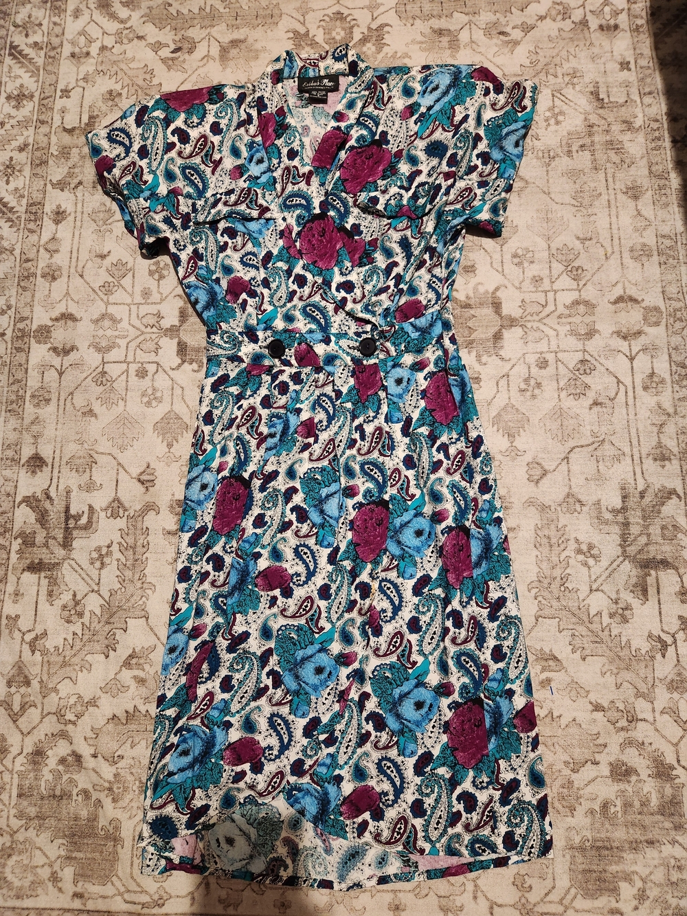Paisley Floral Wrap Midi Dress in Teal & Magenta